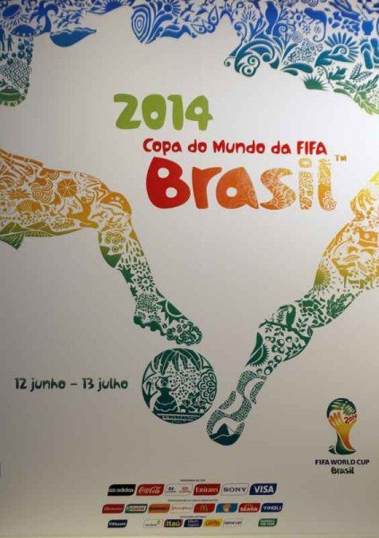 The 2014 World Cup poster is seen in Rio de Janeiro